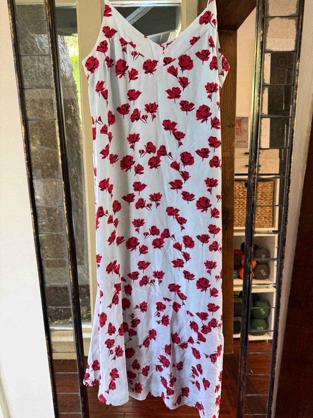 Equipment Light Blue Slip Dress with Red Floral Print